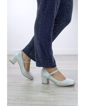 AJVANI High Block Heel Mary Jane Comfort Court Shoes - Blue