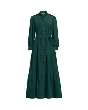 Lands' End Plus Fine Wale Corduroy Tiered Skirt Maxi Dress - Green