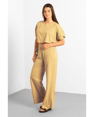 Enorsia Wide Trouser & Crop Blouson Sleeve Top Set - Yellow