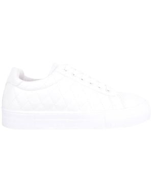Absolute Footwear Slip On Lace Up Walking Casual Pu Diamond Effect Trainers Shoes - White