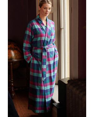 British Boxers 'Montrose' Check Brushed Cotton Dressing Gown - Blue