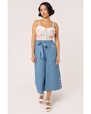 Hell Bunny Suzon Pastel Trim Collar Top - Blue