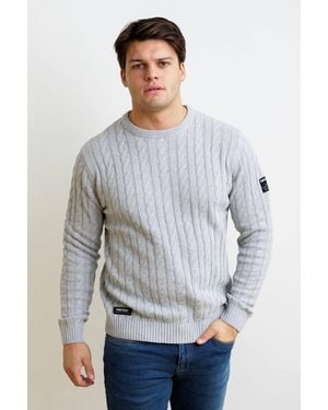 Firetrap Regular Fit Cotton Rich Cable Knit Crew Neck Jumper - Grey
