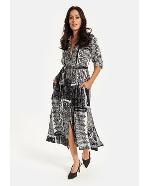 Liquorish Scarf Print Button Through Shirt Dress - White