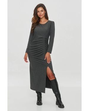 Love Lace Cotton Round Neck Long Sleeve Midi Dress - Black