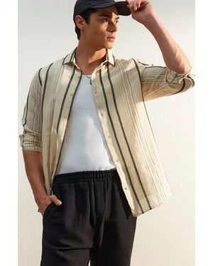 WOVCOR Regular Fit Textured Linen Striped Shirt - Natural