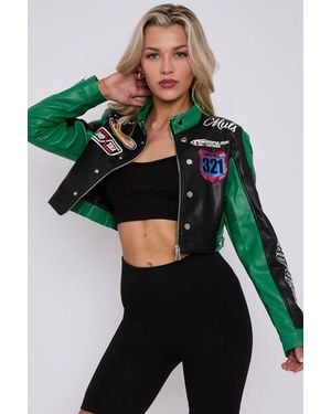 Stylewise Colour Block Embroidered Vintage Pu - Green