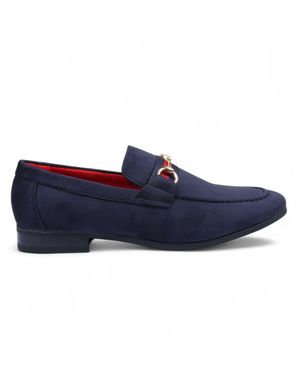 Infinity Leather Suede Loafers With Buckle Slip-On Dress Shoes - Blue
