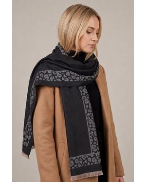 SARTA Leopard Print Border Heavyweight Scarf - Black