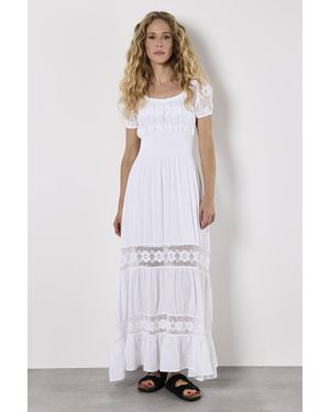 Apricot Floral Lace Cotton Milkmaid Maxi Dress - White