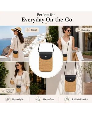 BluCore Woven Straw Crossbody Phone Bag - Metallic