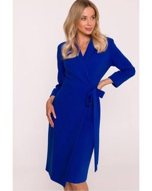 Love Lace Viscose V-Neck Long Sleeve Midi Dress - Blue