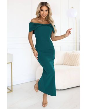 Love Lace Short Sleeve Bardot Dress With Slit - Green