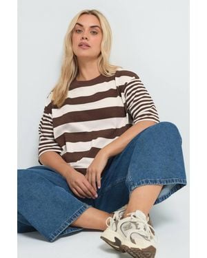 Yours Stripe Contrast Cotton Tee - Blue