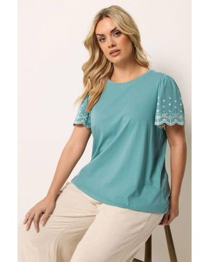 Yours Embroidered Sleeve T-Shirt - Blue