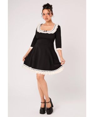 Hell Bunny Moira Lace Ribbon Bow Detail Flared Mini Dress - Black