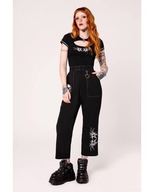 Hell Bunny Auri Cropped Trousers With Embroidery & Heart Charm - Black