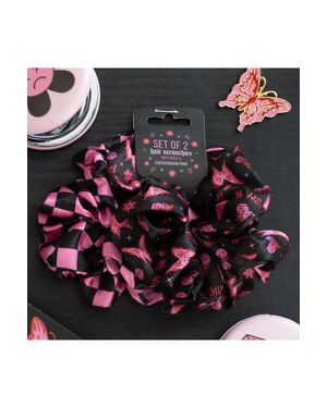 KDMD Set Of 2 Rebel Butterfly & Checkerboard Hair Scrunchies - Pink