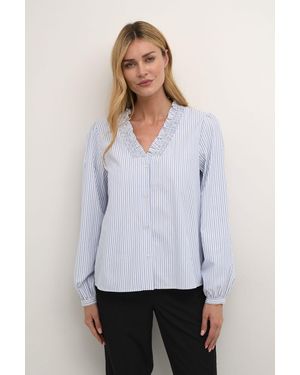 Kaffe Maibritt V-Neck Frill Shirt - White