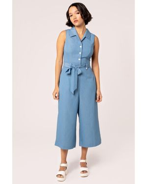 Hell Bunny Rylee 1940's Style Sleeveless Jumpsuit - Blue