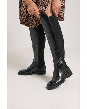 Yours Knee High Faux Leather Croc Boots - Black
