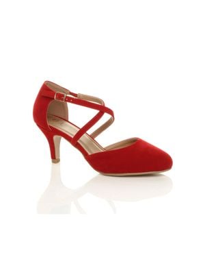AJVANI Mid Heel Crossed Straps Court Shoes - Red
