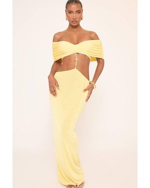 EGO Bardot Long Sleeve Bead Detail Maxi Dress - Natural