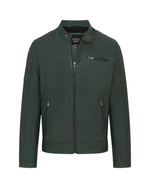 Infinity Leather Leather Quilted Shoulder Biker Jacket - Green