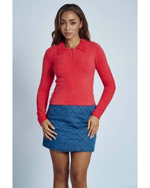 Native Youth Knitted Polo-Style Collared Fuzzy Jumper