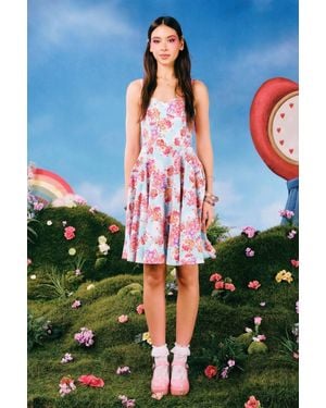 Hell Bunny Care Bears Collaboration Spring Summer Picnic Bear Midi Dress - Blue