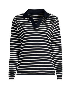 Lands' End Long Sleeve Contrast Johnny Collar Polo Shirt - Black