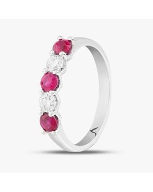 T.H.Baker Platinum Brilliant Cut Ruby & Diamond Five Stone Ring - Pink