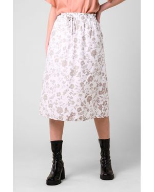 Enorsia Summer Flower Linen Midi Skirt - White