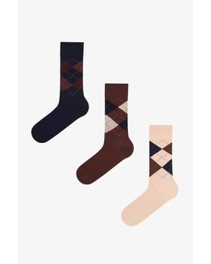 Penti Espresso Diamond Argyle Crew Socks - Multicolour