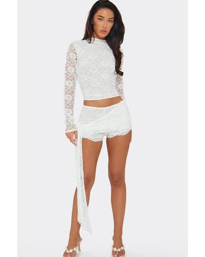 EGO Tie Side Lace Mini Shorts - White
