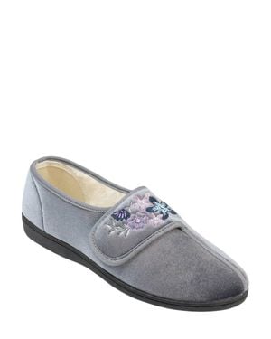 Chums Dr Keller Embroidered Faux Fur Lined Slippers - Grey