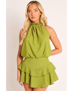 Rebellious Fashion Textured Flippy Playsuit - Green