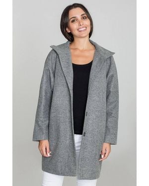 Love Lace Viscose Relaxed Collared Coat With Pockets & Buttons - Grey