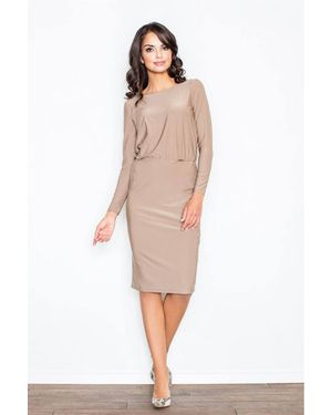 Love Lace Elegant Midi Dress Boat Neck Back Tie Slit - Natural