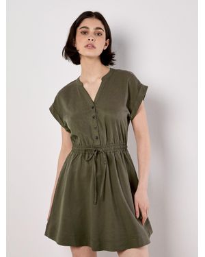 Apricot Button-Down Skater Mini Dress - Green