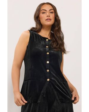 Yours Velvet Longline Waistcoat - Black