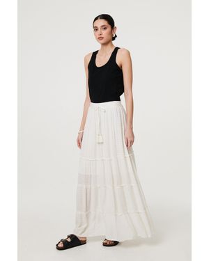 Izabel London Textured High Waist Tiered Maxi Skirt - White