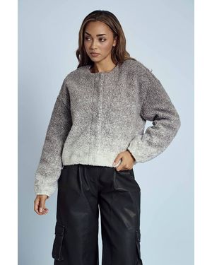 Native Youth Borg Cropped Round Neck Jacket - Grey