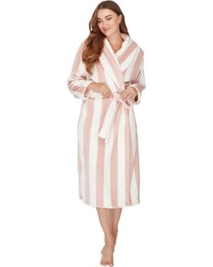 Wisteria Lane Neapolitan Stripes Shawl Collar Fleece Dressing Gown - Pink