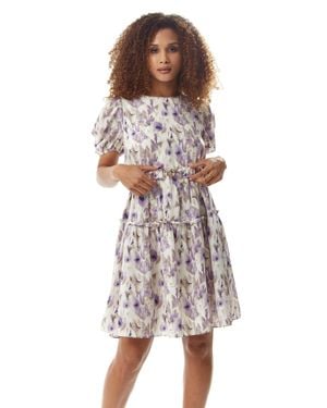 Liquorish Lilac Floral Mini Dress With Belt - Purple