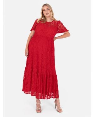Lovedrobe Lace Tie-Back Midi Dress - Red