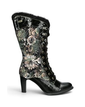 Infinity Leather Gothic Victorian Leather Heeled High Boots - Black