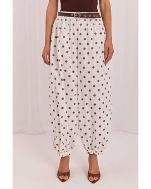 Love Lace Cotton Polka Dot High Waisted Cropped Trousers - Pink