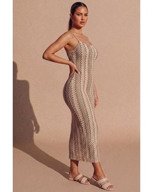 Femme Luxe Zig Zag Strappy Midaxi Bodycon Dress - Brown