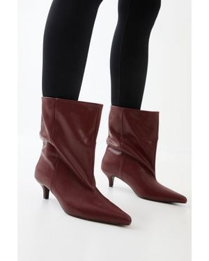 MissPap Low Stiletto Heel Ankle Boots - Red